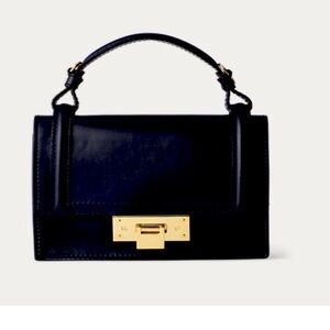 RALPH LAUREN COLLECTION Leather MINI HINGE-LOCK Bag Marine Navy Color